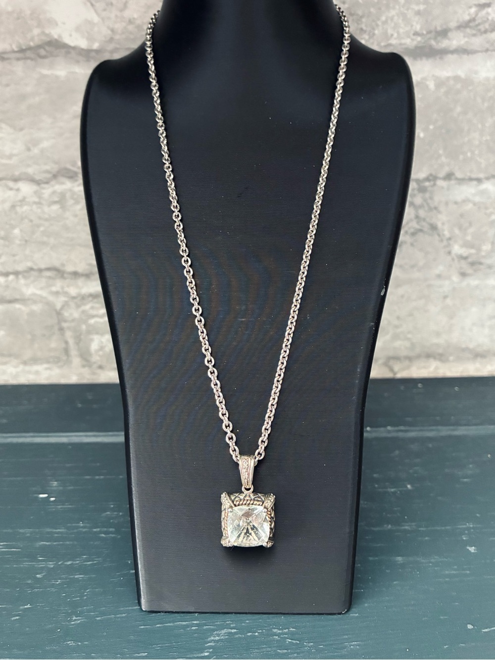 Andrea Candela 14K Gold and 925 Sterling Silver Green Amethyst Pendant Necklace